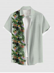 Plus Size Tropical Leaf Flower Print Buttons Pocket Hawaii Shirt For Men -  
