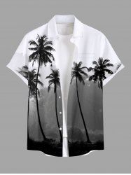 Plus Size Coconut Tree Colorblock Print Buttons Pocket Hawaii Shirt For Men -  