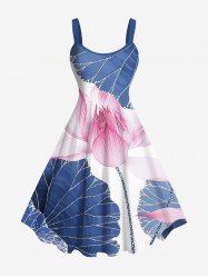 Robe Débardeur de Grande Taille à Imprimé Floral et de Feuilles de Lotus - Bleu 3X
