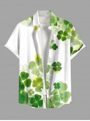 Plus Size Ombre Four Leaf Clover Print Hawaii St. Patrick's Day Button Pocket Shirt For Men -  
