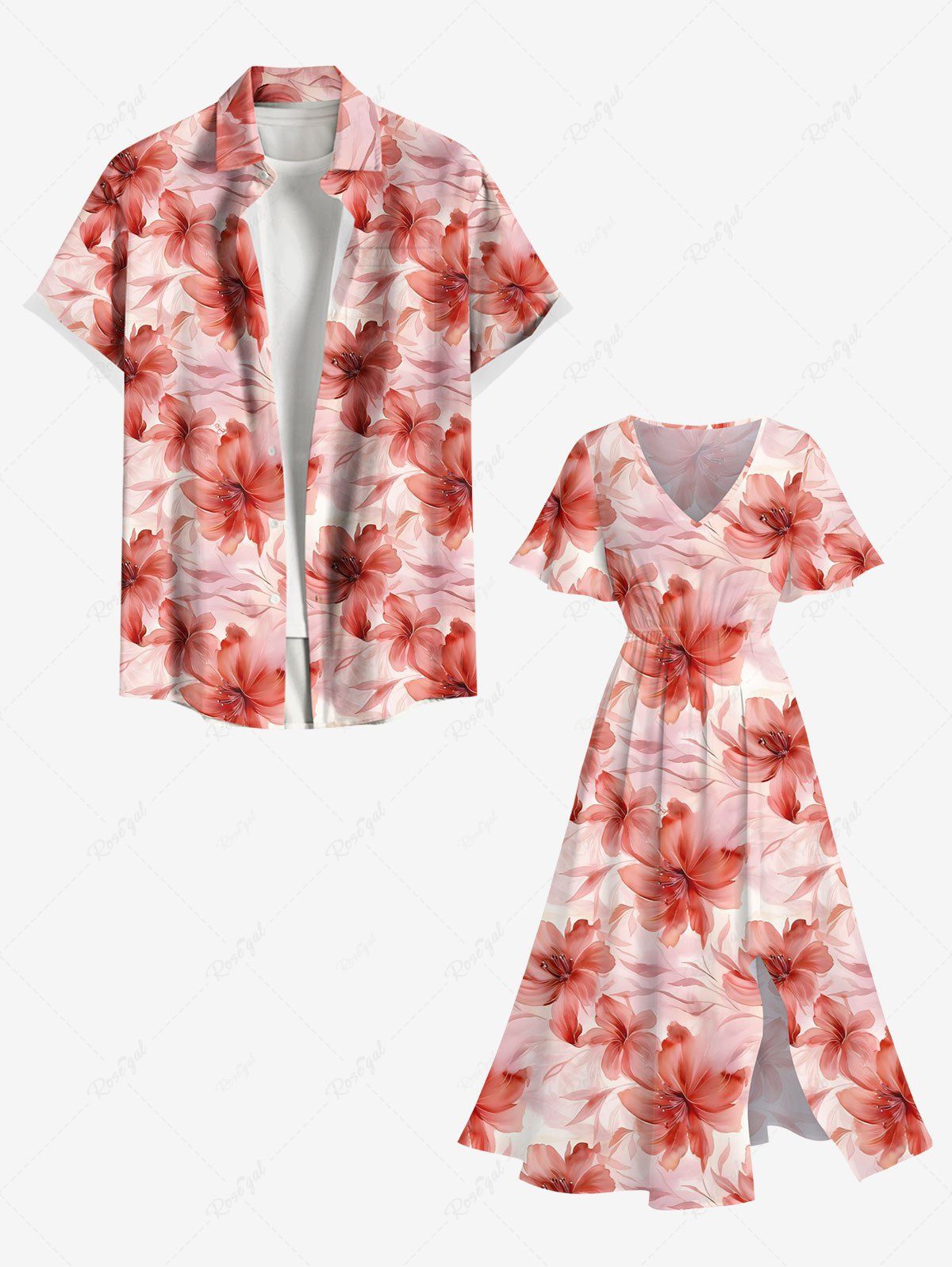 Costume de Plage Grande Taille Imprimé à Fleurs Assorti Rose clair 
