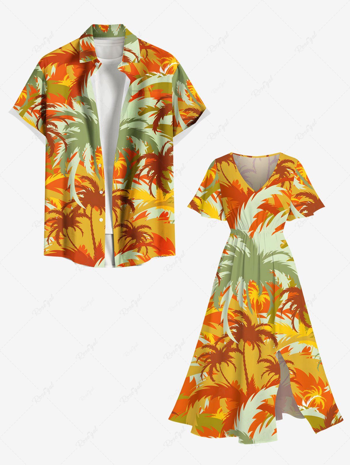 Tenue de Plage Grande Taille Mignon Contrastant Imprimé Cocotier pour la Plage Orange 