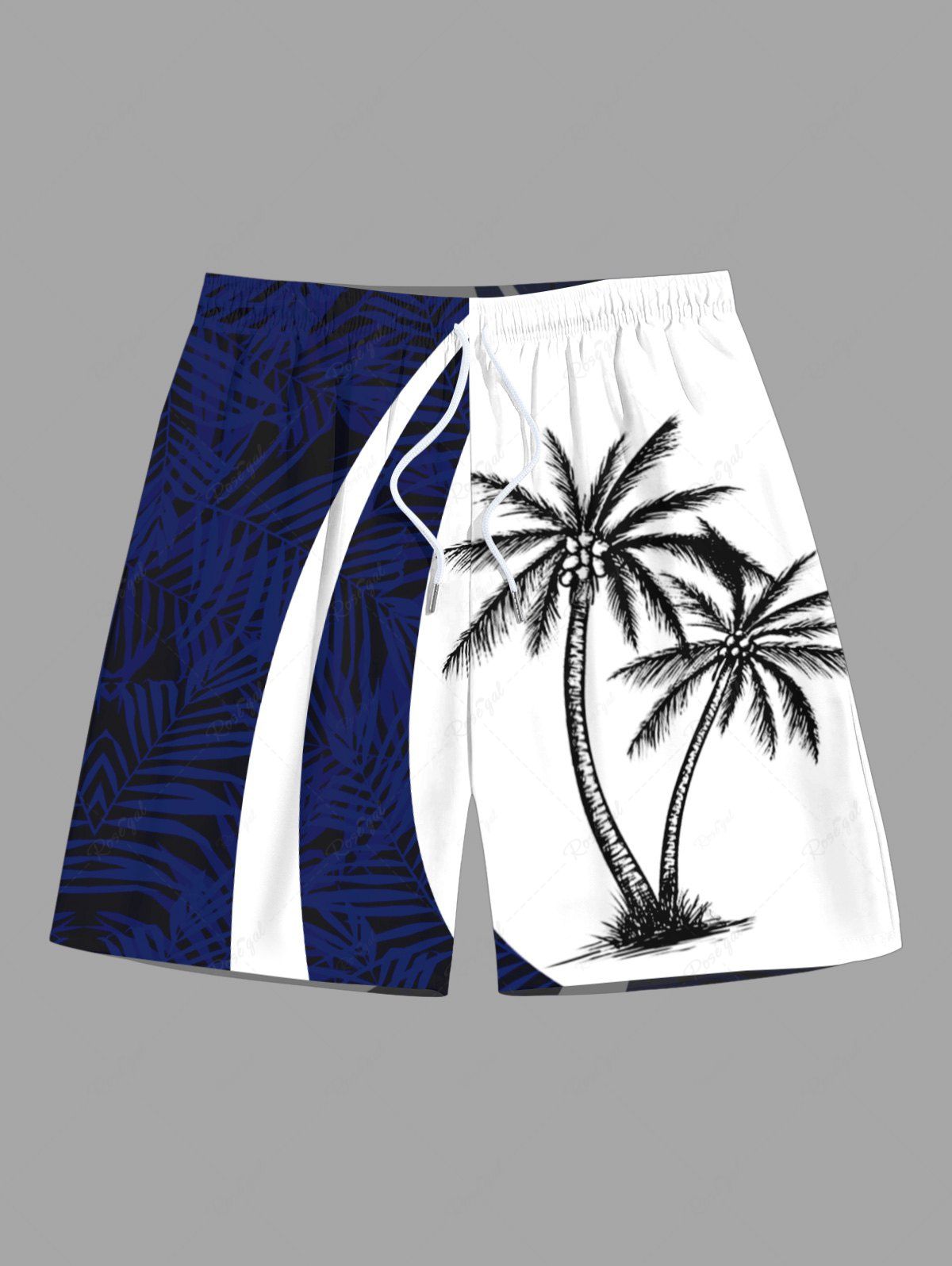 Best Plus Size Tropical Leaf Coconut Tree Print Beach Shorts  