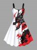 Contrast Dragon Ink Painting Splatter Print Plus Size Matching Hawaii Beach Outfit For Couples - Rouge 