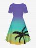 Coconut Tree Dip Dye Ombre Print Plus Size Matching Hawaii Beach Outfit For Couples - Pourpre  