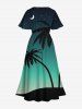 Plus Size Coconut Tree Moon Ombre Galaxy Print Hawaii Split Pocket A Line Midi Dress -  