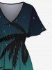 Plus Size Coconut Tree Moon Ombre Galaxy Print Hawaii Split Pocket A Line Midi Dress -  