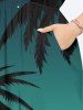 Plus Size Coconut Tree Moon Ombre Galaxy Print Hawaii Split Pocket A Line Midi Dress -  