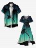 Plus Size Coconut Tree Moon Ombre Galaxy Print Hawaii Split Pocket A Line Midi Dress -  