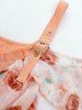 Plus Size Rose Flower Print Surplice Ruffles Split Tulip Hem Cold Shoulder 2 In 1 Tank Top -  