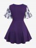 Plus Size Tie Dye Floral Print Mesh Jacquard Embroidered Keyhole Belted 2 in 1 Top -  