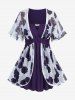 Plus Size Tie Dye Floral Print Mesh Jacquard Embroidered Keyhole Belted 2 in 1 Top -  