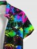 Plus Size Colorful Coconut Tree Paint Splatter Print Buttons Pocket Hawaii Shirt For Men -  