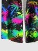 Plus Size Colorful Coconut Tree Paint Splatter Print Buttons Pocket Hawaii Shirt For Men -  