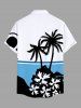 Chemise Décontractée Fleur et Arbre Noix de Coco Imprimés en Blocs de Couleurs avec Poche de Grande Taille - Blanc 5XL