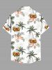 Chemise de Bière Feuille Tropicale Arbre Noix de Coco Fleurie Imprimés de Grande Taille avec Poche - Blanc L