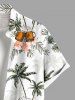 Chemise de Bière Feuille Tropicale Arbre Noix de Coco Fleurie Imprimés de Grande Taille avec Poche - Blanc L