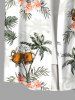 Chemise de Bière Feuille Tropicale Arbre Noix de Coco Fleurie Imprimés de Grande Taille avec Poche - Blanc L