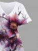 Plus Size Tie Dye Flower Branched Print Split Hawaii Midi Dress -  