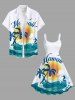 Plus Size Coconut Tree Sea Waves Sun Print Hawaii Tank Dress -  