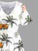 Robe Hawaïen Mi-Longue Fendue Fleur Tropicale et Arbre de Noix de Coco Imprimés de Grande Taille - Blanc L