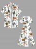 Robe Hawaïen Mi-Longue Fendue Fleur Tropicale et Arbre de Noix de Coco Imprimés de Grande Taille - Blanc L
