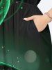 Plus Size Glitter Stars Galaxy Ombre Light Spot Ribbon Print Hawaii Split Pocket A Line Midi Dress -  