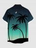 Plus Size Coconut Tree Moon Ombre Galaxy Print Hawaii Button Pocket Shirt For Men -  
