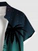 Plus Size Coconut Tree Moon Ombre Galaxy Print Hawaii Button Pocket Shirt For Men -  