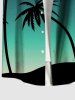 Plus Size Coconut Tree Moon Ombre Galaxy Print Hawaii Button Pocket Shirt For Men -  