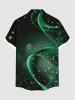 Plus Size Glitter Stars Galaxy Ombre Light Spot Ribbon Print Hawaii Button Pocket Shirt For Men -  