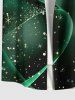 Plus Size Glitter Stars Galaxy Ombre Light Spot Ribbon Print Hawaii Button Pocket Shirt For Men -  