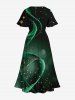 Plus Size Glitter Stars Galaxy Ombre Light Spot Ribbon Print Hawaii Split Pocket A Line Midi Dress -  
