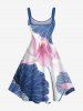 Plus Size Lotus Flower Leaf Print Hawaii A Line Tank Dress -  
