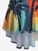 Plus Size Coconut Tree Rainbow Colorblock Print Hawaii High Low Asymmetric Cami Dress -  