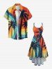 Plus Size Coconut Tree Rainbow Colorblock Print Hawaii High Low Asymmetric Cami Dress -  