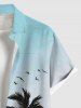 Chemise de Plage Boutonnée Ciel Océan Noix de Coco et Oiseau Imprimés de Grande Taille avec Poche - Bleu clair L