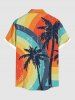 Plus Size Coconut Tree Rainbow Colorblock Print Hawaii Button Pocket Shirt For Men -  