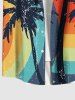 Plus Size Coconut Tree Rainbow Colorblock Print Hawaii Button Pocket Shirt For Men -  