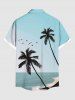 Plus Size Coconut Tree Sea Beach Ombre Sky Bird Print Hawaii Button Pocket Shirt For Men -  