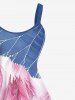 Robe Débardeur de Grande Taille à Imprimé Floral et de Feuilles de Lotus - Bleu 3X