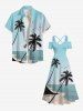 Maxi Robe Hawaïen Ligne A Ombrée Cocotier et Oiseau Imprimés à Epaule Dénudée de Grande Taille - Bleu clair M