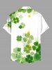 Plus Size Ombre Four Leaf Clover Print Hawaii St. Patrick's Day Button Pocket Shirt For Men -  