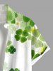 Plus Size Ombre Four Leaf Clover Print Hawaii St. Patrick's Day Button Pocket Shirt For Men -  