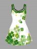 Plus Size Ombre Four Leaf Clover Print Hawaii St. Patrick's Day Crisscross A Line Cami Dress -  