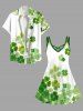 Plus Size Ombre Four Leaf Clover Print Hawaii St. Patrick's Day Crisscross A Line Cami Dress -  