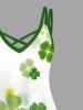 Plus Size Ombre Four Leaf Clover Print Hawaii St. Patrick's Day Crisscross A Line Cami Dress -  