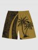 Short de Plage Feuille Arbre Noix de Coco Tropical Imprimé de Grande Taille - Deep Yellow XL
