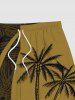 Short de Plage Feuille Arbre Noix de Coco Tropical Imprimé de Grande Taille - Deep Yellow XL