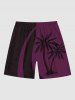 Short de Plage Feuille Arbre Noix de Coco Tropical Imprimé de Grande Taille - Rouge foncé L